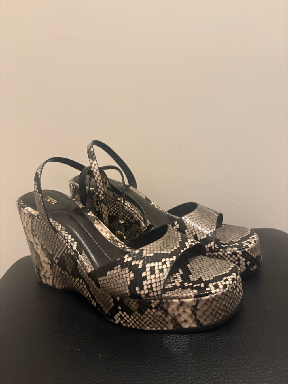 Zara Snake-Print Platform Sandals - Black & Cream
